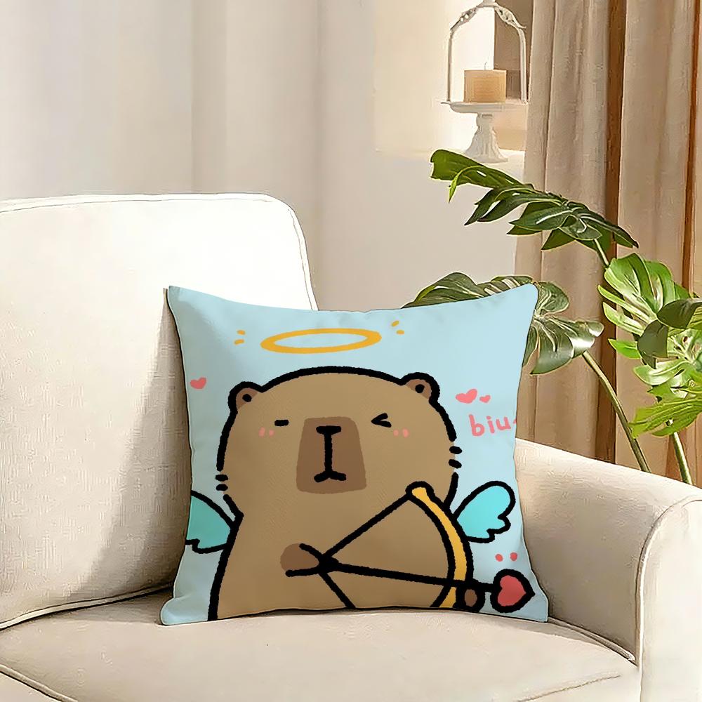Capybara Cartoon Cute Cushion Cover Reversible Plush Pillow Cover Soft Fluffy Home Decor for Sofa Bedroom