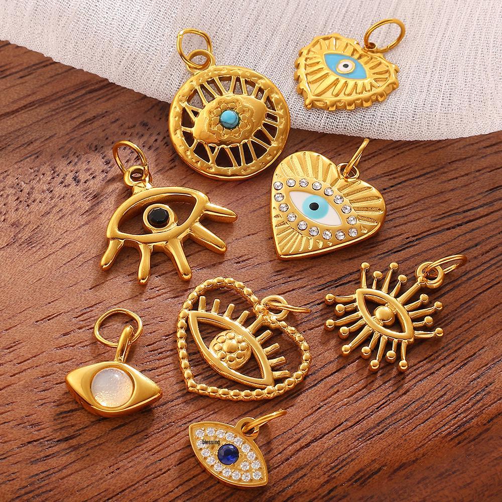 Cross-border Rhinestone Evil Eye Stainless Steel Pendant & Keychain Bracelet Collection