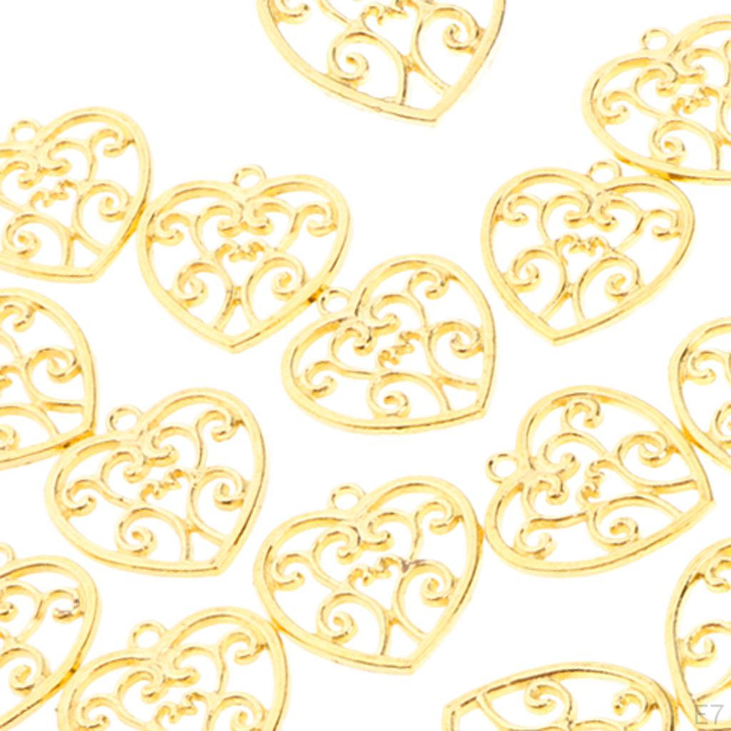 20 Pcs Large Filigree Hollow Out Heart Pendants DIY Craft