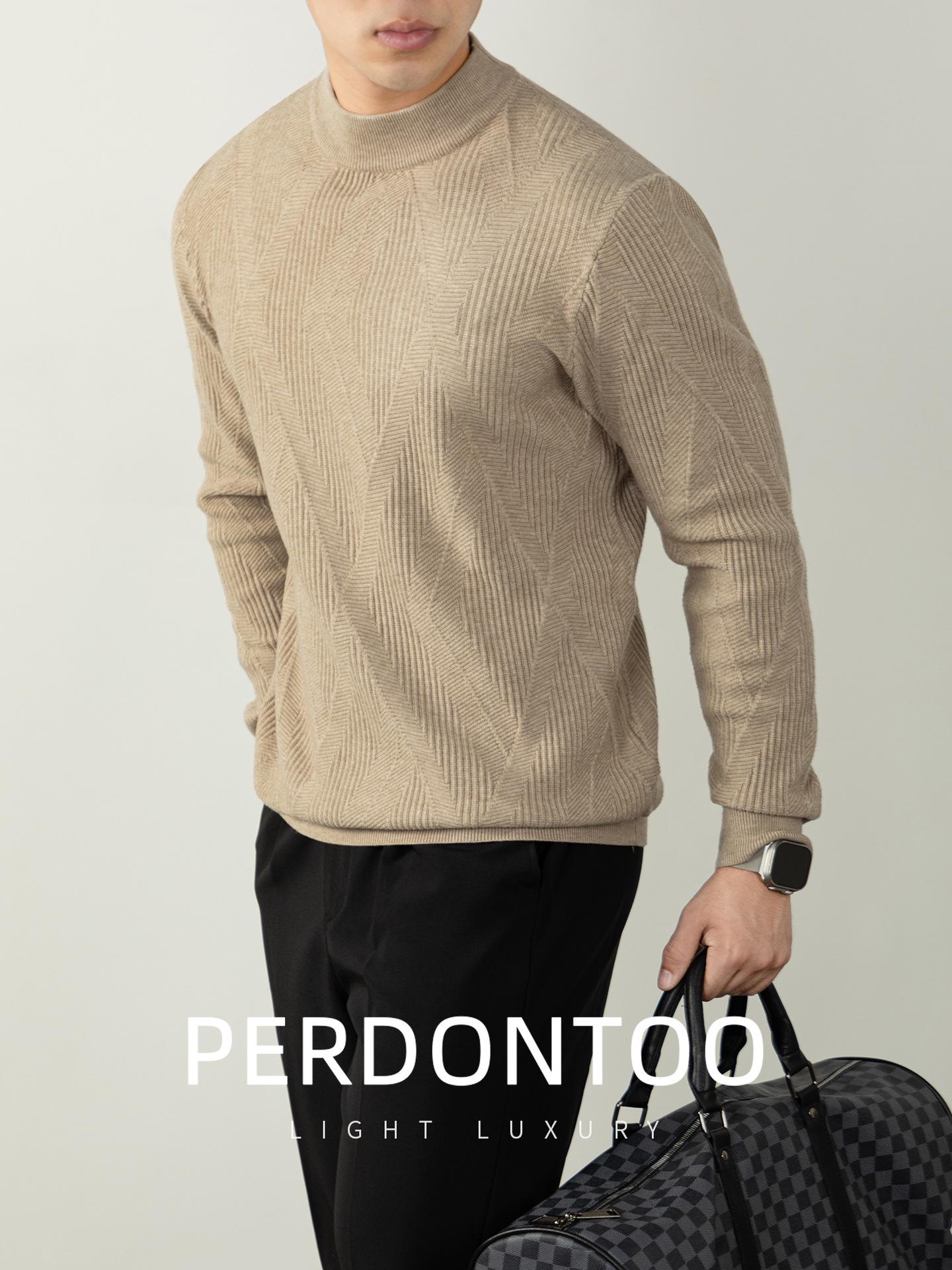 Natural Luxury Men s Lyocell Wool Jacquard Sweater - Half-High Neck, Warm & Mature, Autumn/Winter Knitwear XL