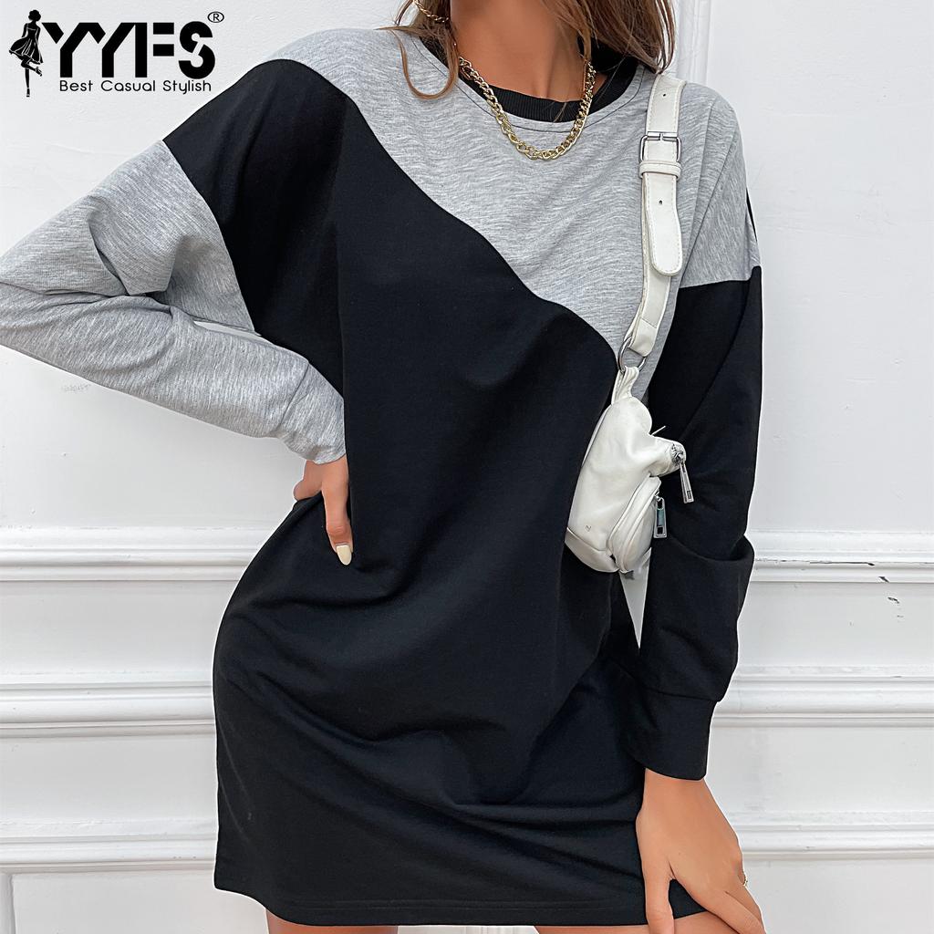 YYFS Damenmode Sommer Frühling Langarm O-Ausschnitt Freizeitkleider