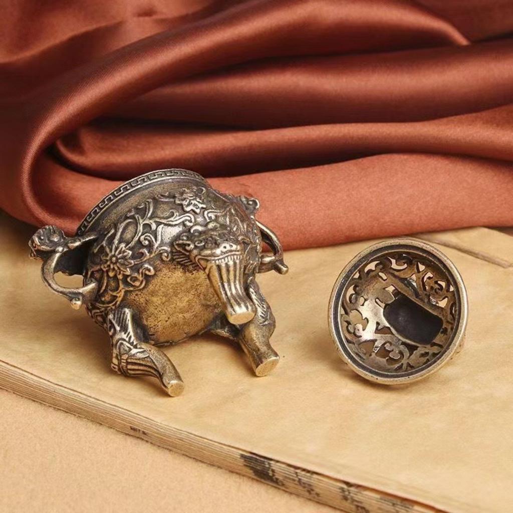 Mini Kirin Antigo Incensário de Três Pernas Leão Ornamento de Aromaterapia Pequeno Esculpido Bronze Sólido