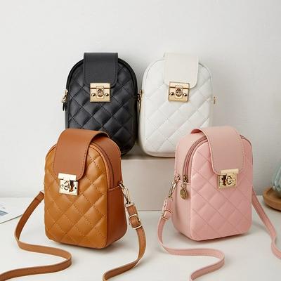 Fashion Mini Quilted Small Bag for Women, Crossbody Phone Bag with Lock Design,Lightweight Zipper Closure, Outdoor Sport Purse