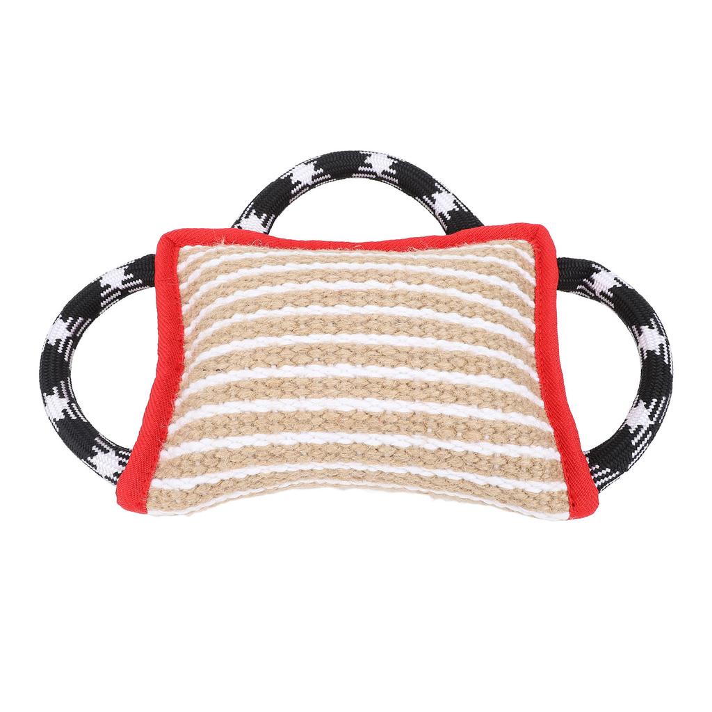 Bettkudde med 3 starka handtag Jute Rivtålig Interaktiv Lek Hundbett Dragkudde för Vuxen Hund Röd