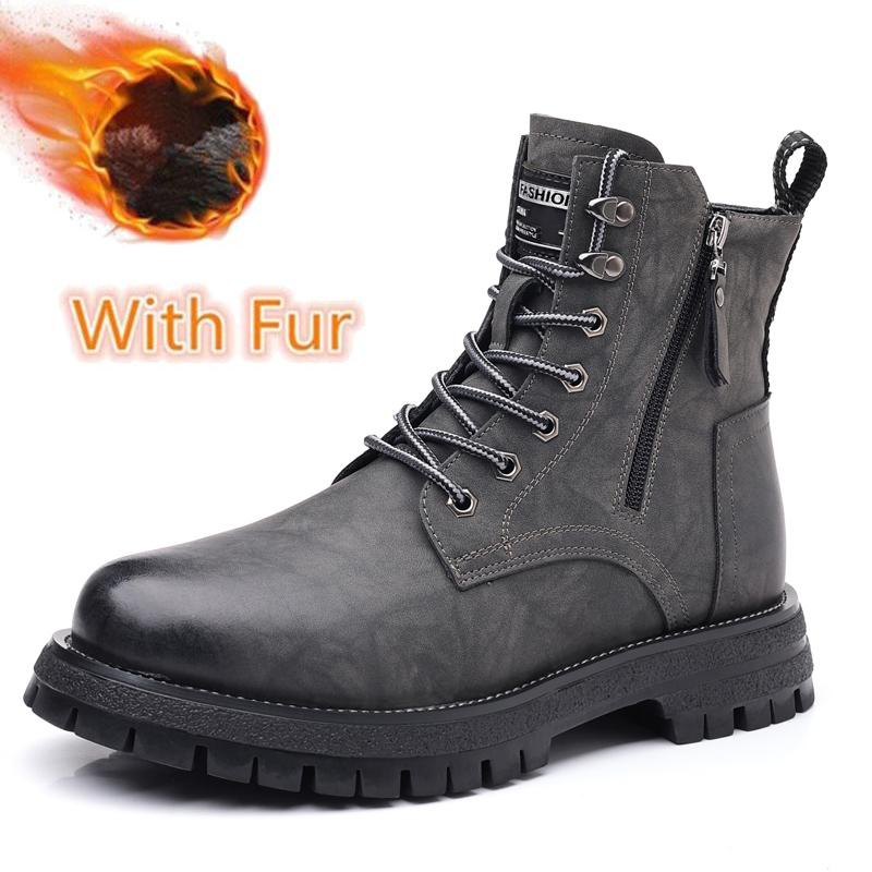 Winter Plush Snow Mens Ankle Boots All Seasons Motorcycle Boots High Top Casual Leather Shoes Handmade Male Botas Warm Trainers