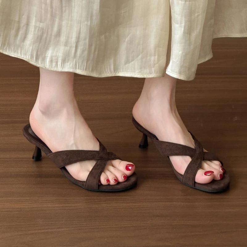 Women Slippers High Heels Shoes Elegant Sexy Woman Pumps 2025 Summer Luxury Dress Sandals New Party Sandalias De Mujer