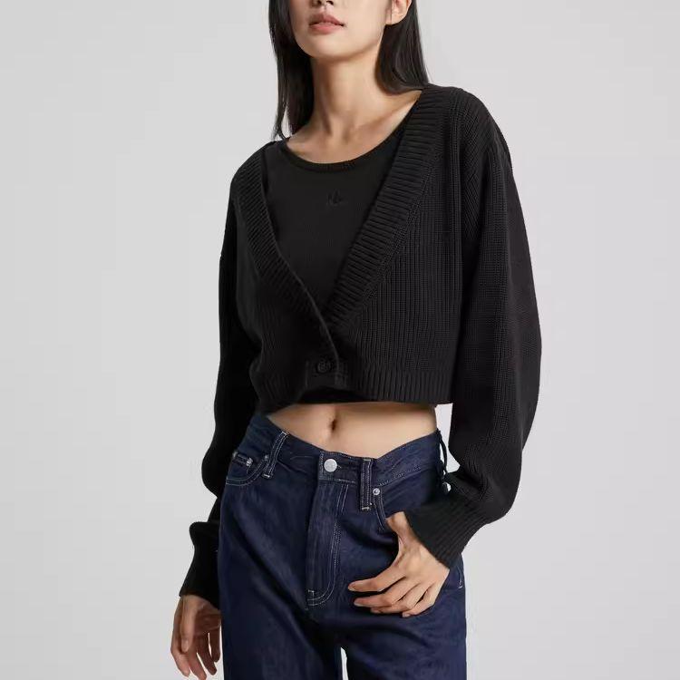 Calvin Klein Fashion Simple Embroidered Vest Solid Color Knit Top Women tops Space-Black J222309-BEH