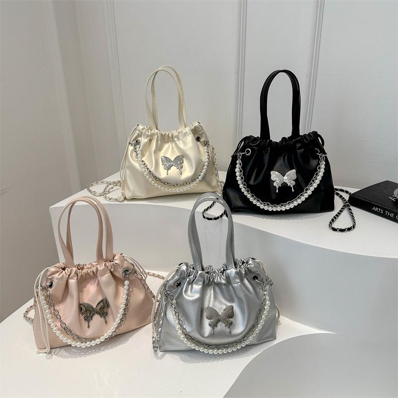 Women'S Bag Fashion Pearl Bucket Bag Texture Pu Handbag Simple Versatile Shoulder Bag