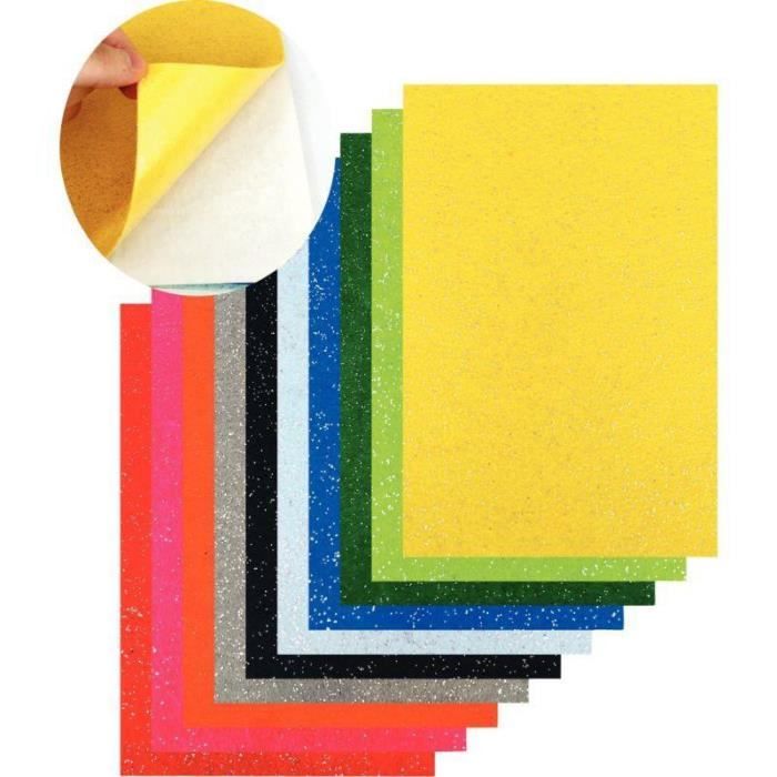 Paquet de coupons de feutrine adhésive - SODERTEX - 20 x 30 cm - 10 couleurs assorties - 140 g/m² - Pailleté