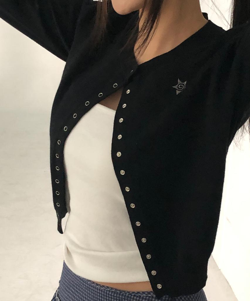 Chicks Round Neck Cardigan Black