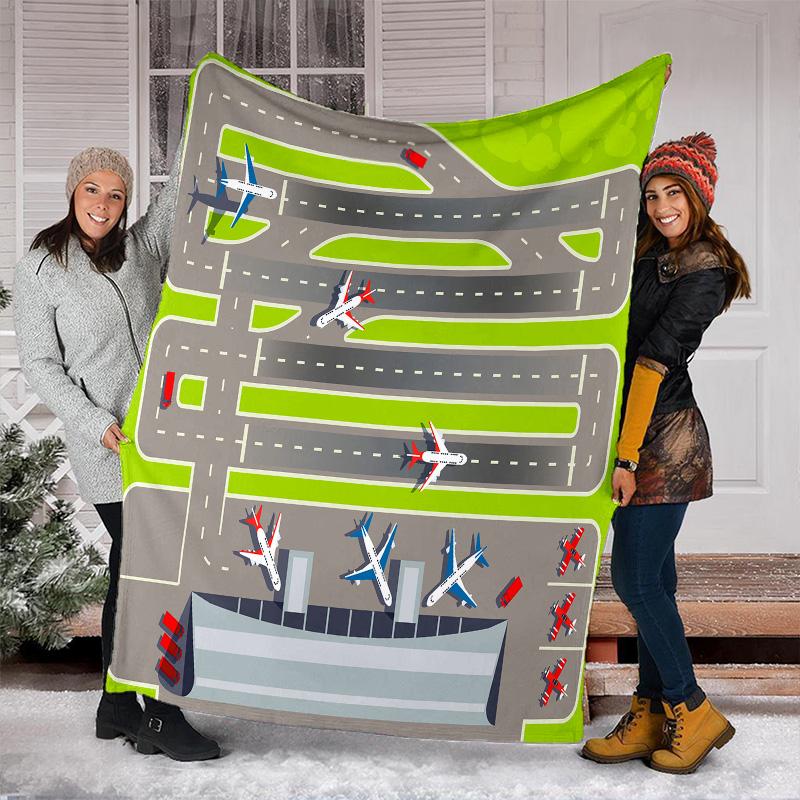 Airport Runway Map Print Blanket Soft Comfortable All Seasons Suitable Sofa Office Nap Travel Birthday Gift Christmas Present