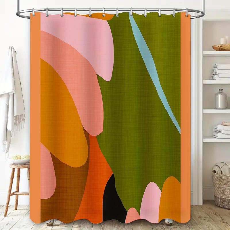 Abstract Pattern Shower Curtain Waterproof Modern Bathroom Decor Washable Liner Set Vintage Farmhouse Coastal Style Backdrop