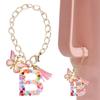 Chaîne de Tasses en Résine Rose à Franges Papillon Chaîne de Tasse Stanley Pendentif Cœur 26 Lettres Porte-clés Sac Rétro Durable Accessoire de Sac à Dos Pratique