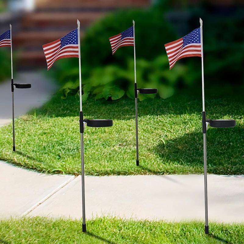 Solar American National Flag Led Light Waterproof Ornaments Crafts Ornaments for Festival Holiday New Year Garden Stake