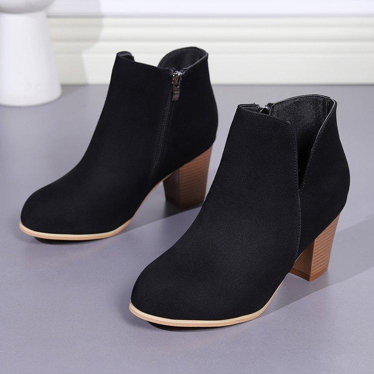 Autumn and Winter New Fashion Pointed Side Zipper Thick High Heel Fashion Casual Large Size Women's Deep Mouth Fashion