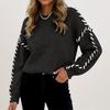 Ladies' Color Blocking Loose Casual Round Neck Knitted Sweater Long Sleeved Sweater Top