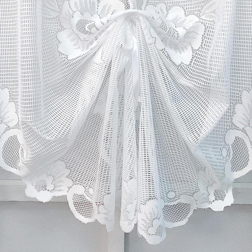 Butterfly Pull-Up White Lace Sheer Curtain for Bay Windows or Doors