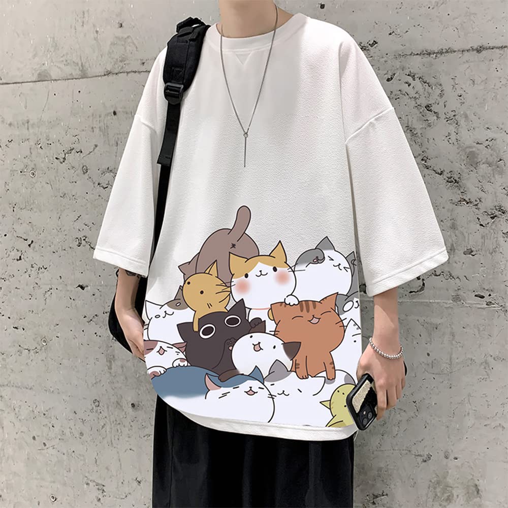 Tricou de vară cu mânecă scurtă, model rotund amuzant cu pisică [Anzn], bărbătesc, top, simplu, lejer, logo, cămașă, drăguț, guler mare, drăguț, confortabil, popular, elegant,