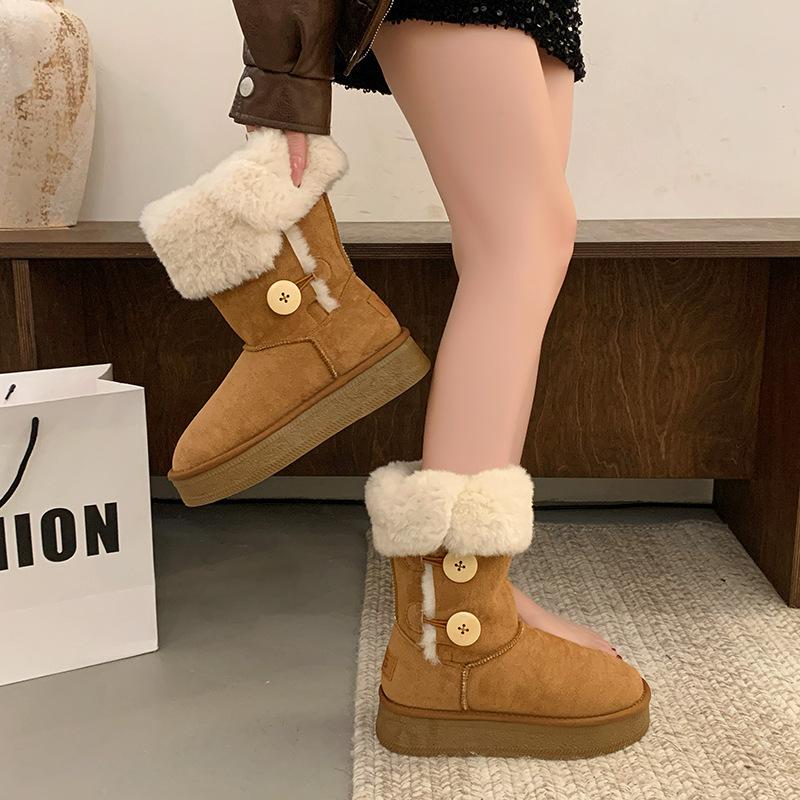 

Soft leather version~ Snow boots women s 2025 winter new thick-soled high tube two wear folded fashion thickened warm cotton shoes 40 малиновый