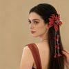 1PC long fringed bead chain red flared flower hairpin, women's fashion red flower long fringed side clip