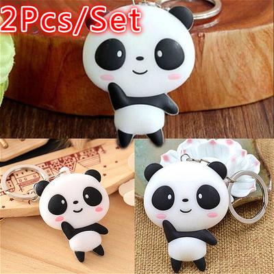 2 Stück Niedlicher Silikon Cartoon Panda Schlüsselanhänger Schlüsselring Tasche Kawaii Anhänger Schlüsselring Kette