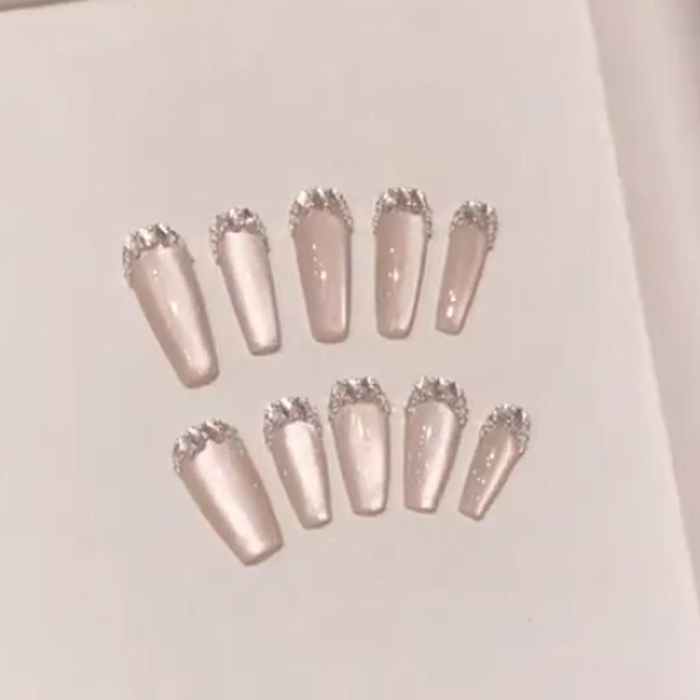 Wearing Nail Handmade Manicure Finished Fake Nail Patch Light Luxury Temperament High-gloss Cat Eye French Flash Diamond