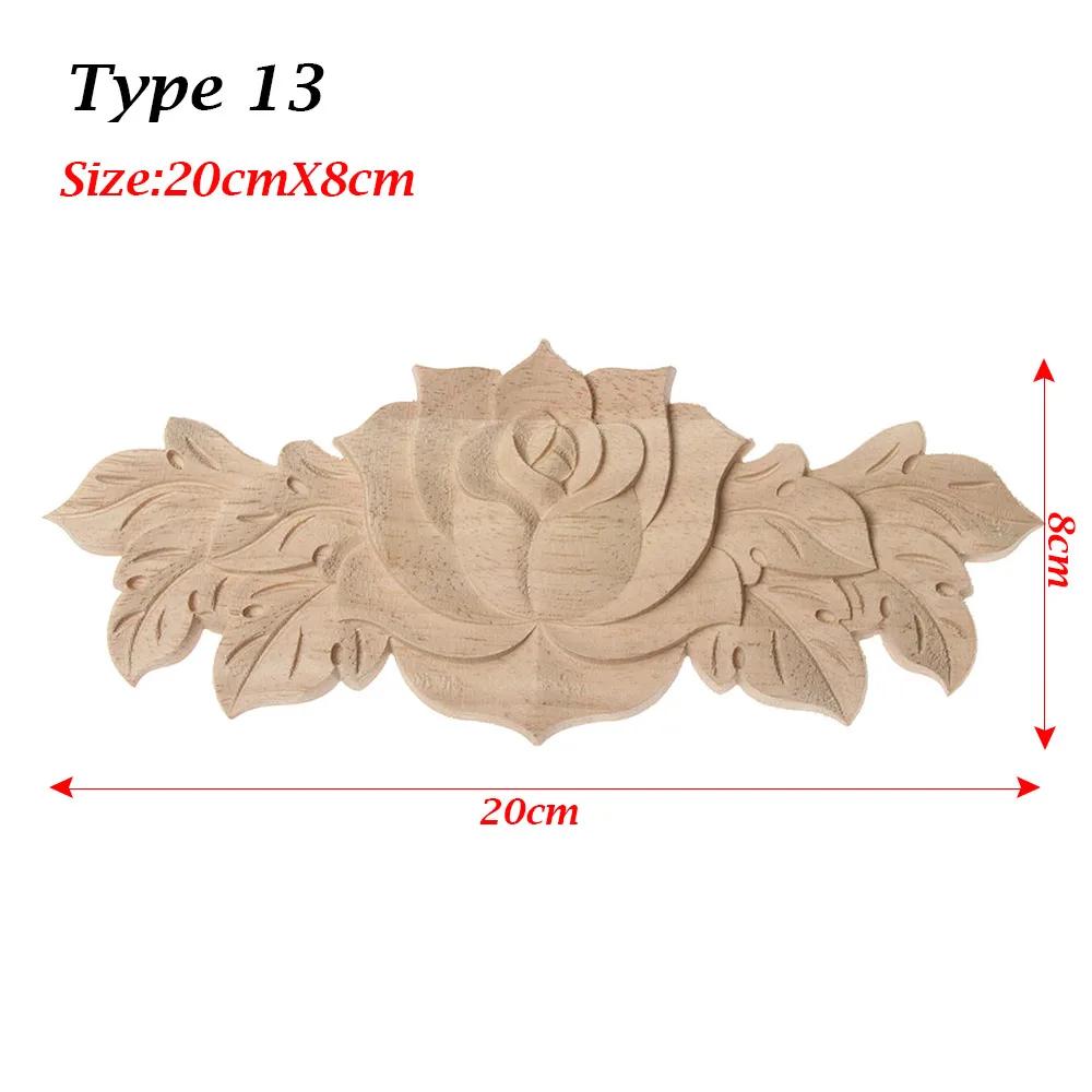 Natural Woodcarving Rose Flower Corner Appliques Wood Floral Carved Furniture Cabinet Door Unpainted Mouldings Decal Decorative