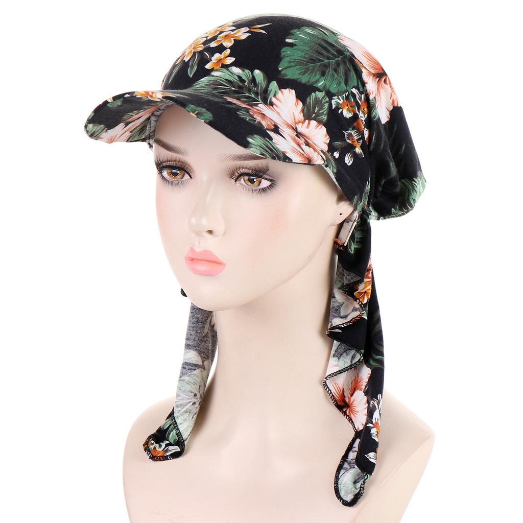 Trendy Print Muslim Hijab Caps With Brim Women Baseball Cap Wrap Head Ramadan Ladies Fashion Headwear Turban Bonnet