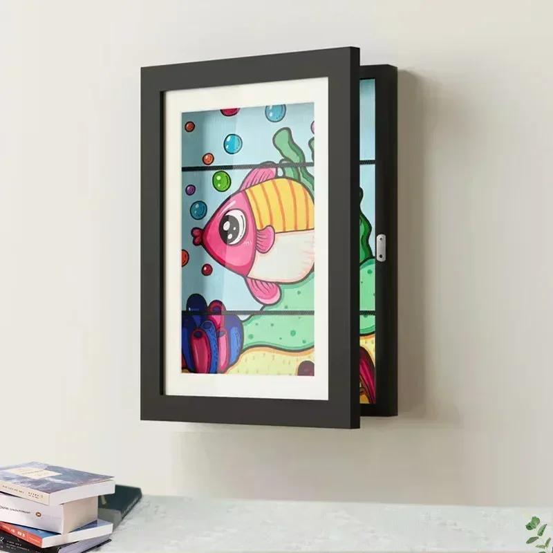 Molduras de Arte Infantil de Madeira Magnética com Abertura Frontal Mutável Kids Frametory Para Exibição de Fotos, Desenhos, Pinturas, Imagens, Decoração de Casa