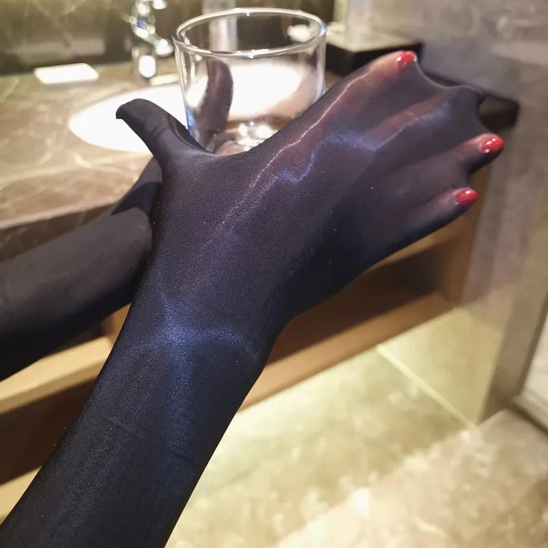 Sexy Daumen-Trennung Handschuhe Hohe Elastizität Öl Glänzend Glatt Durchsichtig Lange Handschuhe Damen Party Braut Hand Kleidung Mode One Size black