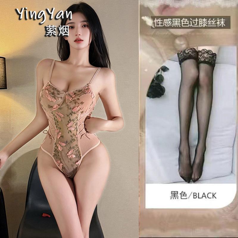 Sex Underwear Pure Embroidery Slim Sling Sling Seduction Floral Mesh Strap Tights Bodysuit