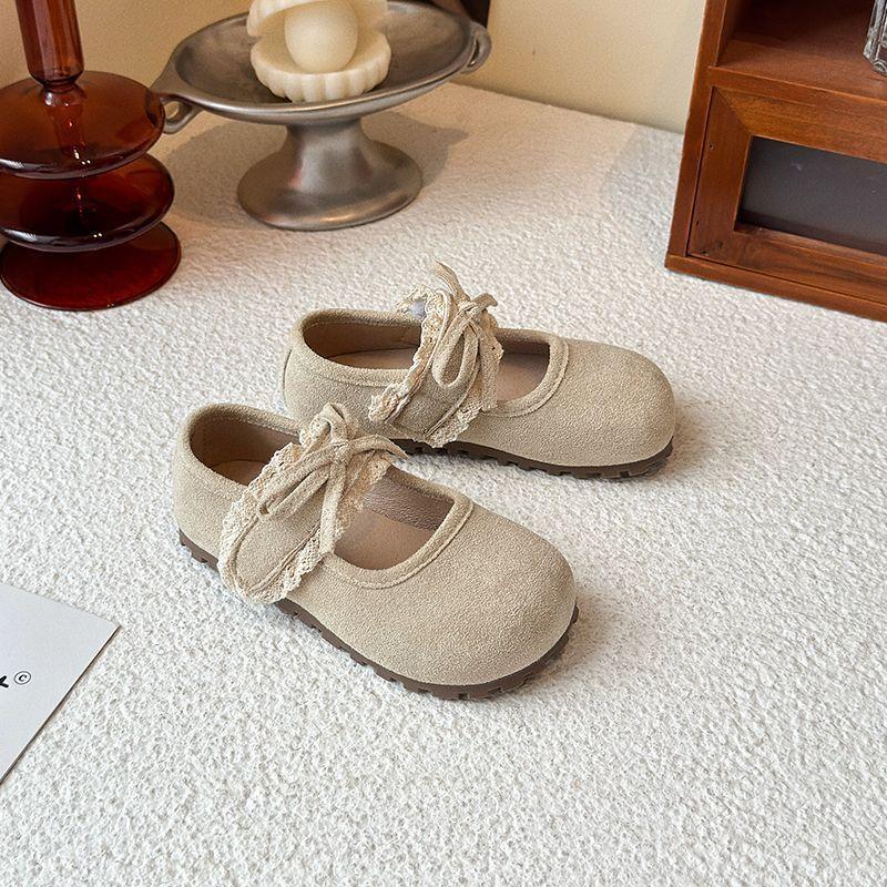 Children's 2025 Spring and Autumn Low Heel Single Shoes Girls' Fashion Academy Versatile Style Solid Color Lace Edge Non-slip Soft Sole Women's