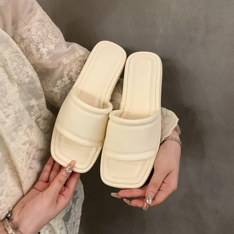 

Fashion Fashion Platform Flat Slippers for Women in Summer New Square Toe Open Toe Soft Sole Non-slip Wear-resistant Flat Shoes 39