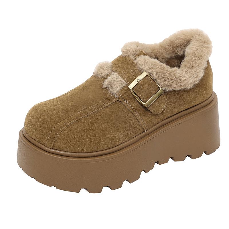 Women's Fashion Lightweight Height-enhancing Thick Soles Winter Warm Fur One Snow Boots Plush Lining Non-slip Casual Sports Cotton Boots Le Fu Shoes