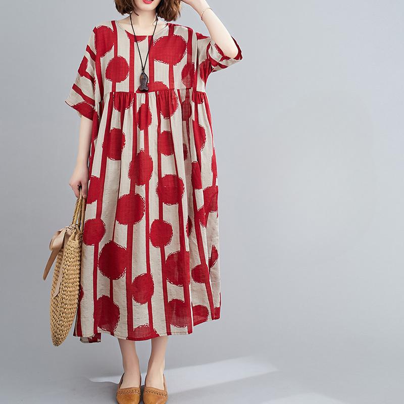 Oversized Vintage Polka Dot Summer Dress Cotton Casual Ladies Dresses for Women New Fashion Female Red Long Dress 2025