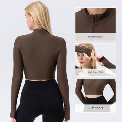 Fashion Yoga Clothes Women's Short Stand Collar Zip Long Sleeve Coat Women's Skinny Slimming High Elastic Sports Fitness Top Women's