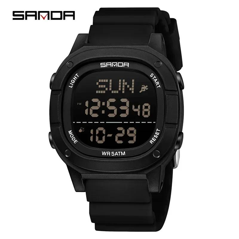 SANDA 9078 Top New Men's Electronic Watch Alarm Clock Timer Calendar Shock Resistant Sports and Leisure LED Digital Wristwatch