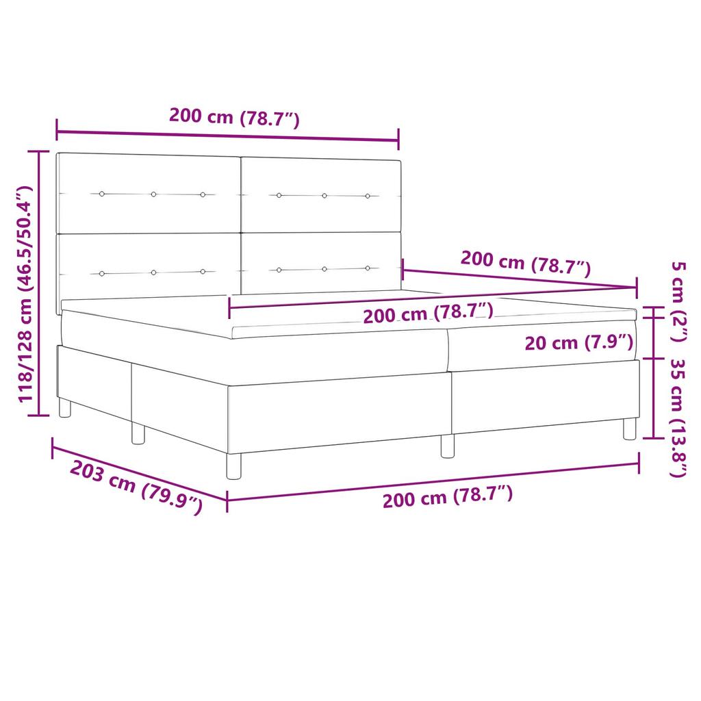 LED Box Spring Bed with Headboard Dark Gray 200 x 200 cm Fabric