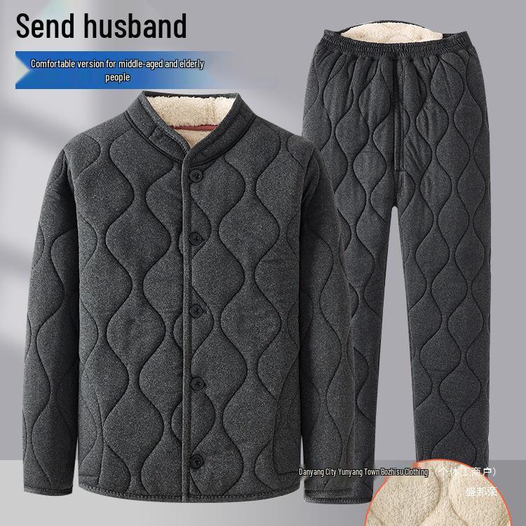 Warm Men's Winter Jacket & Pants Set with Lambswool Lining for Dad/Elderly