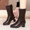 6cm Fashion Elegant Mid Calf Soft Leather Boots Women's Ankle Boots Winter 2025 Med Block Heels Short Fur Motorcycle Boots