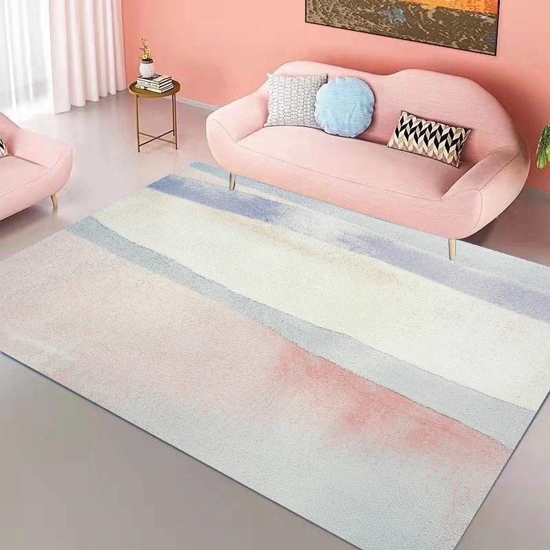 Ins Pink Rainbow Living Room Carpet Modern Cute Girl's Room Decor Rug Soft Bedroom Carpet Painting Decoration Mat for Children