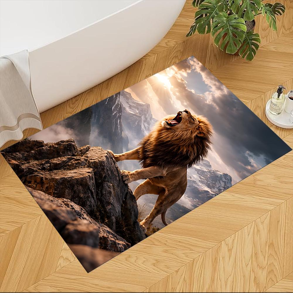 Lion Family Bonding Moment Non-Slip Home Carpet Design for Office Decor Living Room Gift
