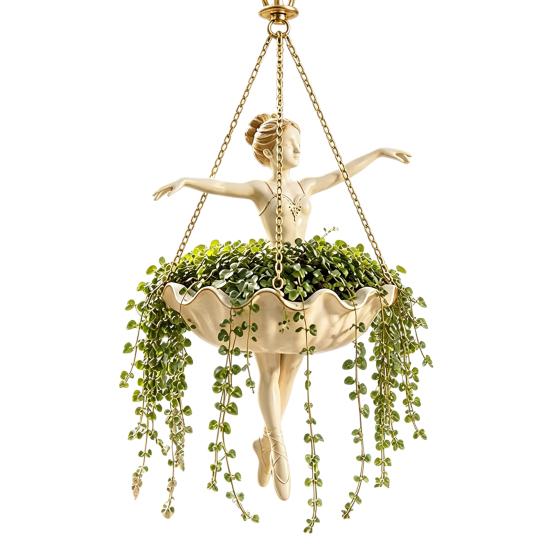 Housewarming Gift for Gardeners Fairy Ballet Dancer Mermaid Hanging Planter, Resin Decorative Flower Pot with Metal Chain, Balcony Outdoor Indoor