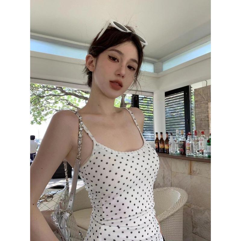 

Текстурированная черная кружевная майка в горошек Sweet Spice Girl с подкладкой для груди Summer Spice Slim Top Girl One size