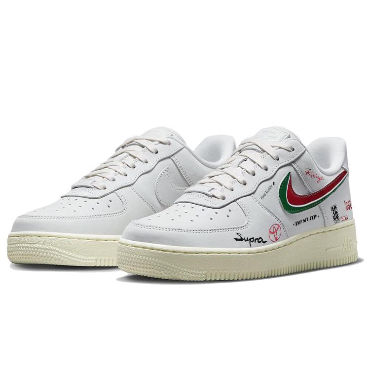 Nike Air Force 1 Skateboard Shoes Women's Low top White/Red/Green DR9503-100(Team366-)