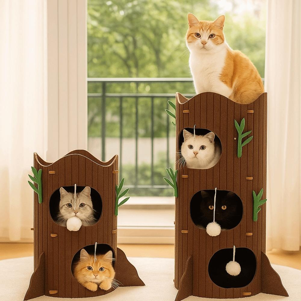 Felt Tree Hole Cat Bed All-in-one Cats Tunnel Condo Cave Cat House Scratching/Sleeping/Playing