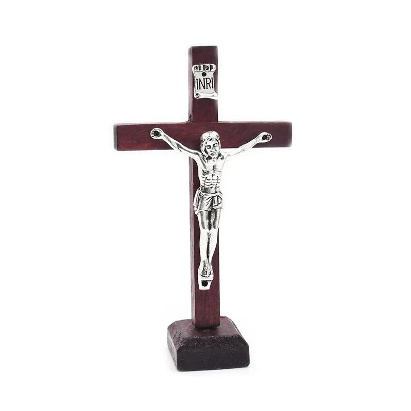 1 Stück Holzkreuz mit Jesusfigur Katholisch mit Ständer Vintage Religiös Christlich Stehendes Kruzifix Kirche Haus Regal Tischplatte Verzierungen