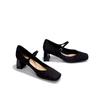 New Autumn Black Polka Dot Diamond Embedded Thick Heel Square Head Single Shoes French Style One Strap High Heel Mary Jane Women