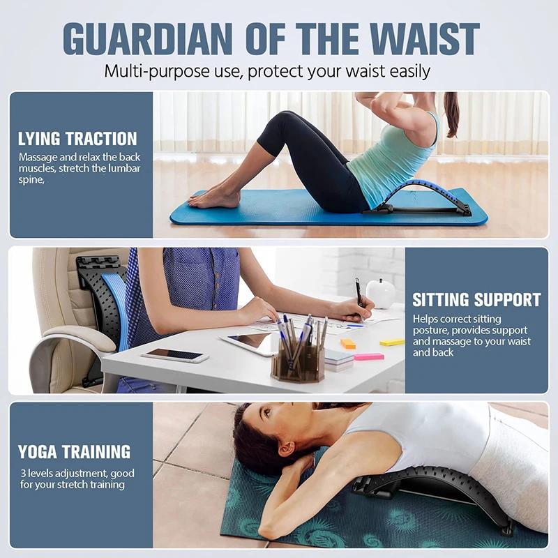 Four Level Adjustable Massager with Back Stretcher Waist and Neck Support Plate Yoga Exercise Aid Tool In Blue and Purple