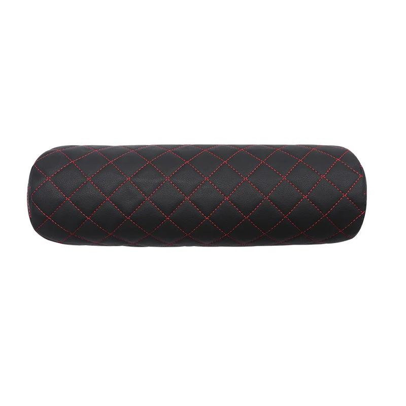Luxury Car Seat Neck Pillow Headrest Leather Memory Foam Breathable Cervical Cylindrical Pillow Office Chair Headrest Protector